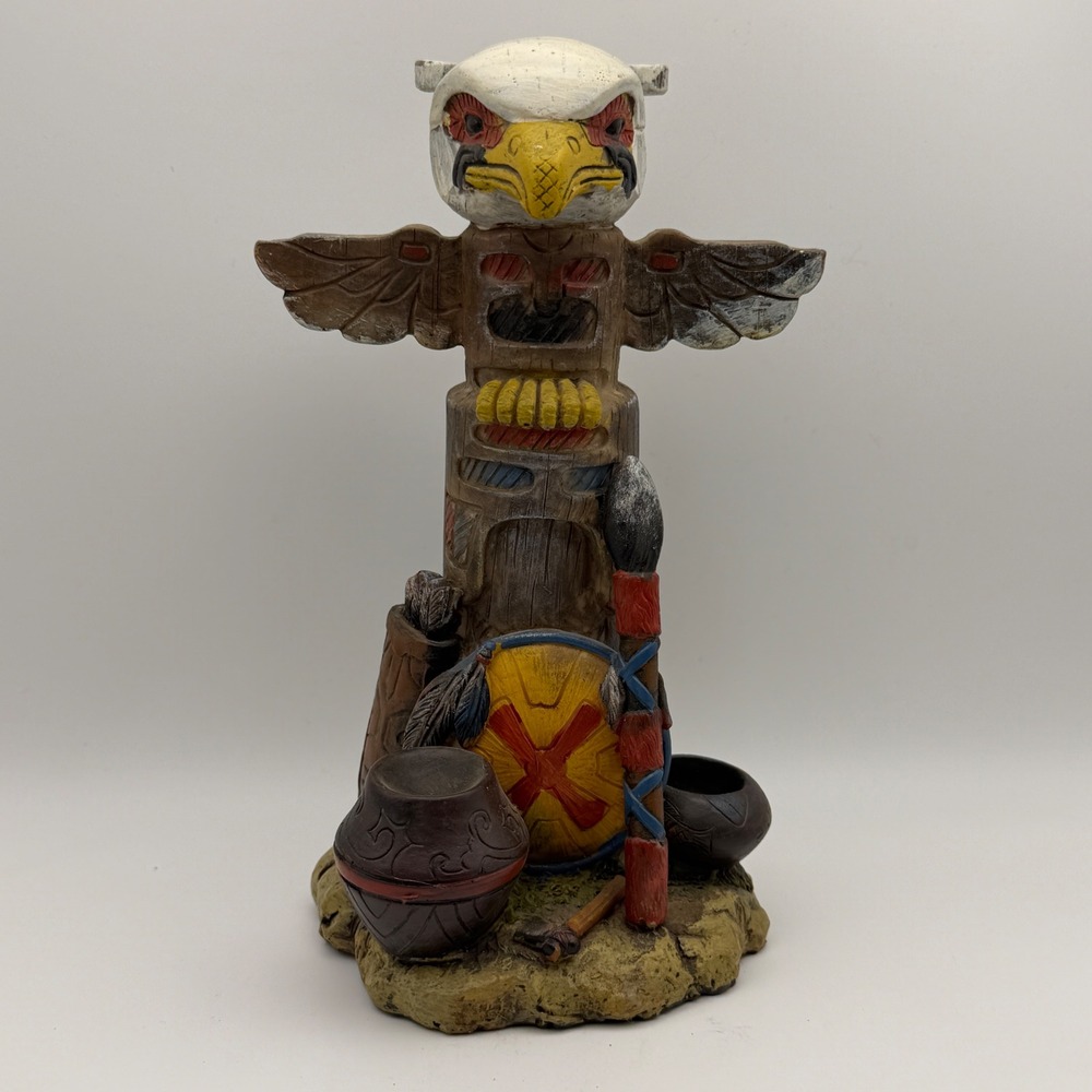 Southwestern Eagle Totem Figurine Native American Style Tribal‎ Drum Decor 7.5"